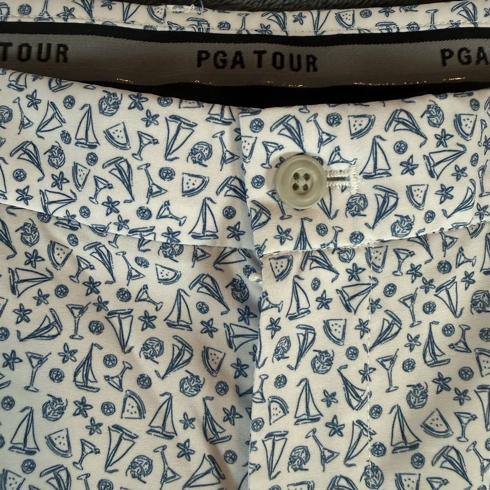PGA Tour Mens Golf Shorts White Blue Sailboat Summer Print Size 36 SU37999 - Picture 3 of 7
